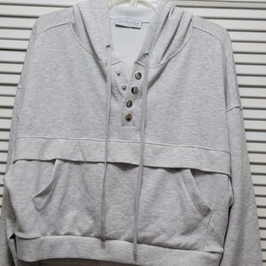 Lovepoem Gray Henley Hoodie Sweatshirt Women's Size L Milano-101